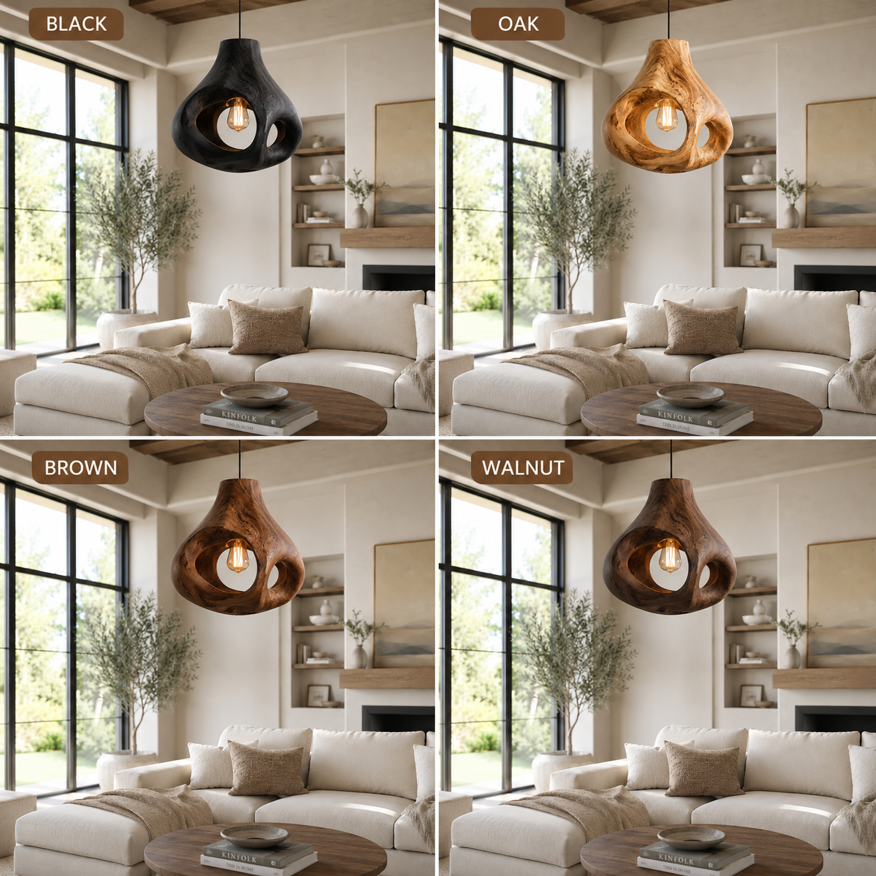 Sculptural Wood Pendant Light – Handcrafted Wooden Ceiling Lamp for Living Room Decor