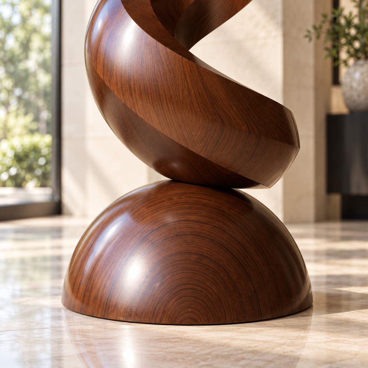 Spiral Flame Wood Floor Sculpture