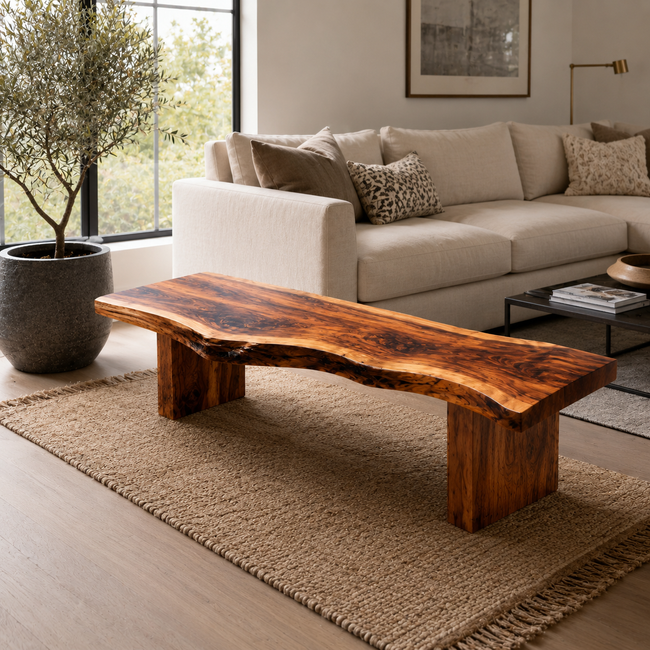 Live Edge Wood Bench – Solid Wood Entryway Bench with Natural Edge for Hallway Decor Main Image