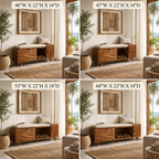 Wood Entryway Storage Bench – Solid Wood Shoe Bench with Cushion and Carved Cabinet Doors