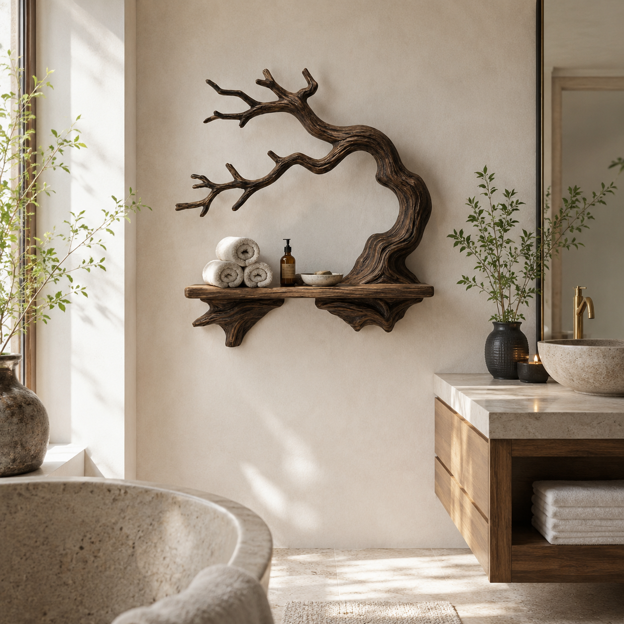 Branch Wood Wall Shelf – Solid Wood Floating Display Shelf with Natural Tree Branch Design