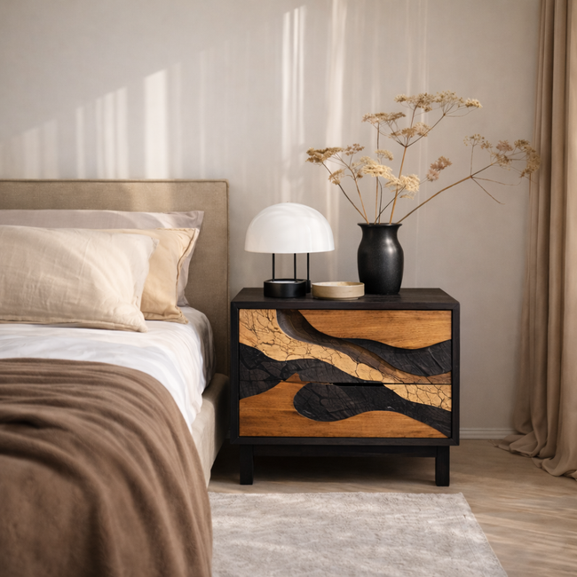 Artisan Solid Wood Bedside Table – Sculptural Grain Nightstand for Modern Bedrooms Main Image