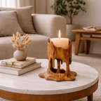 Handcrafted Wooden Drip Candle Holder – Natural Design