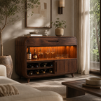Rounded Wood Bar Cabinet – Solid Wood Wine Storage Cabinet for Living Room Decor