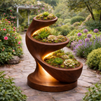 Spiral Plant Stand – Handcrafted Wooden Stand for Outdoor Garden