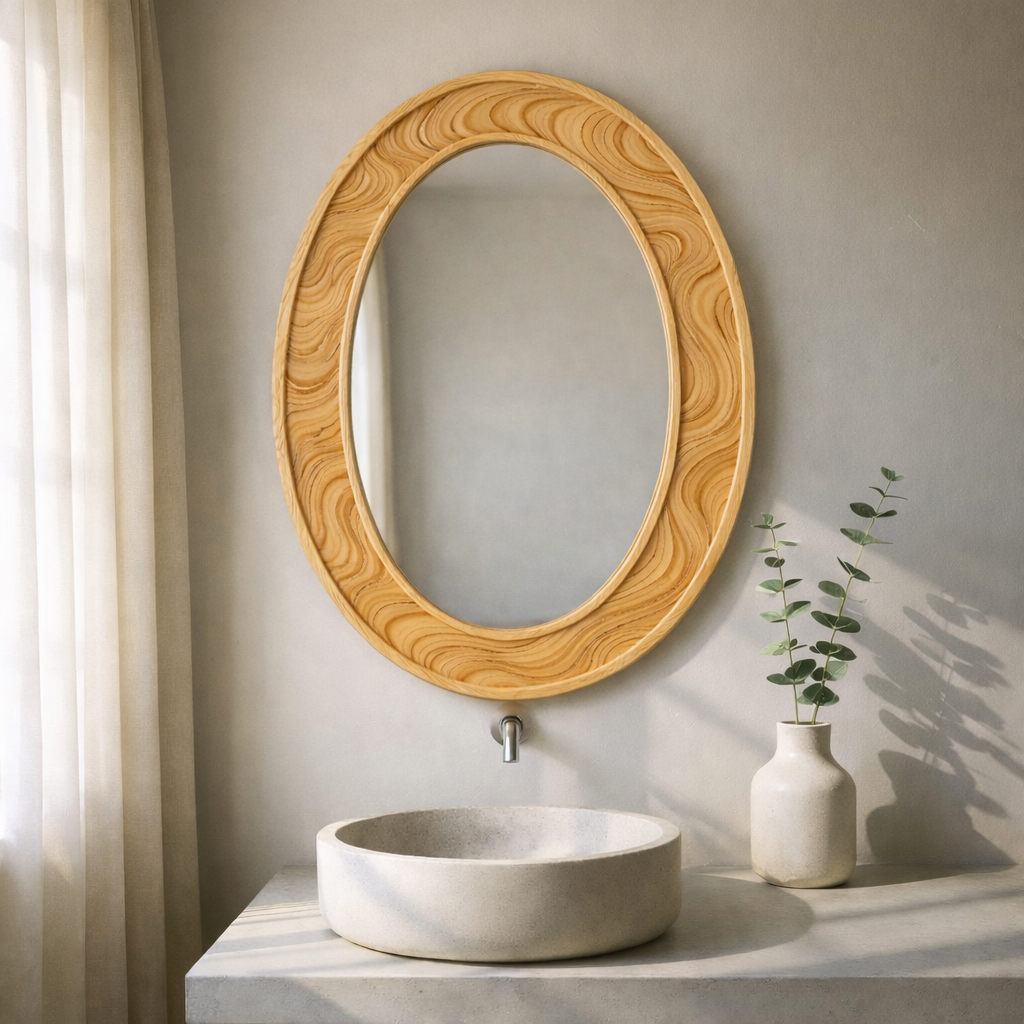 Solid Wood Wall Mirror – Modern Natural Bathroom Mirror Design