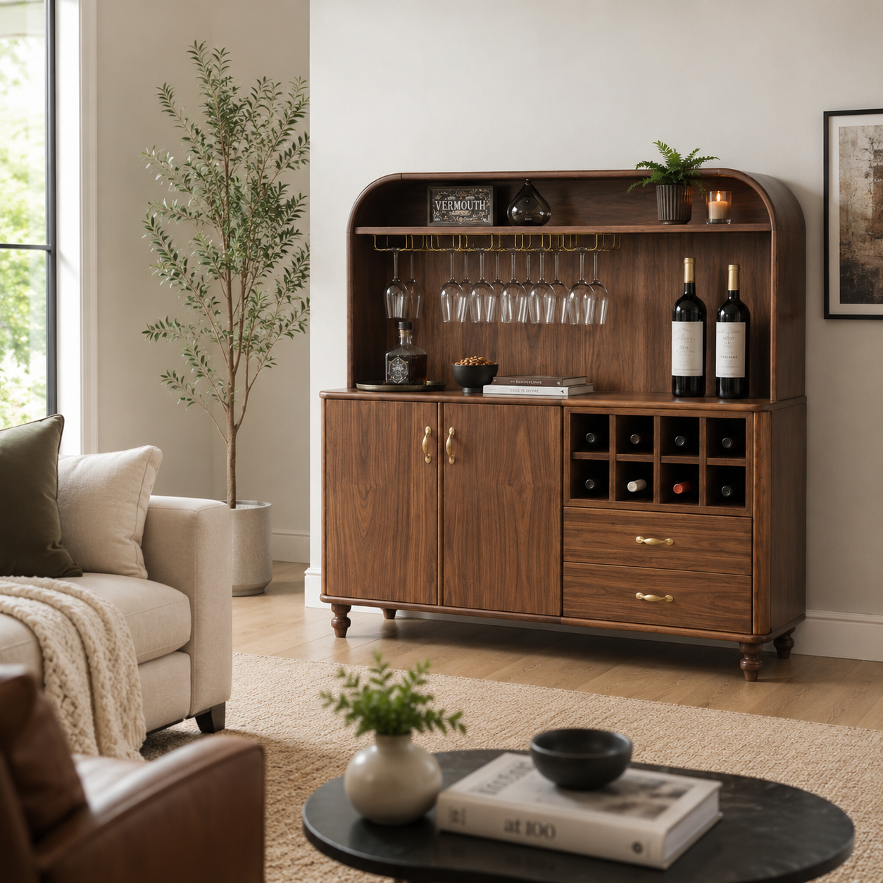 Wood Bar Cabinet – Solid Wood Wine Storage Cabinet for Living Room Decor