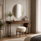 Makeup Vanity Table – Solid Wood Vanity with Round Mirror and Stool