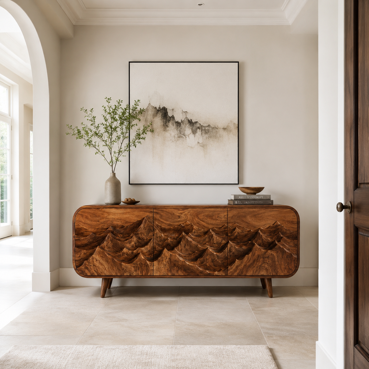 Carved Sideboard – Solid Wood Storage Cabinet for Living Room