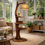 Tree Branch Floor Lamp – Solid Wood Standing Light with Shelves for Living Room Decor