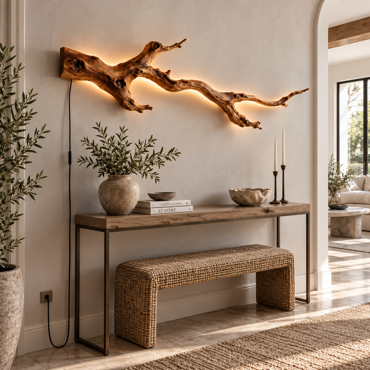 Backlit Natural Branch Wood Wall Light