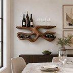 Branch Wood Wall Wine Rack – Solid Wood Bottle and Glass Display Shelf for Kitchen Decor