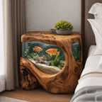 Handcrafted Solid Wood Aquarium Side Table – Sculptural Fish Tank End Table
