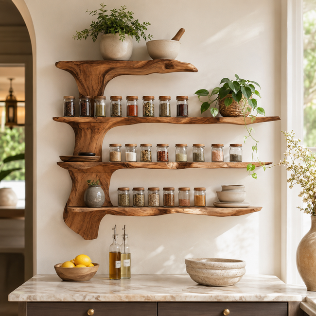 Wall-Mounted Spice Rack – Solid Wood Kitchen Organizer Shelf Main Image