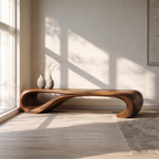 Walnut Wood Bench – Mid-Century Sculptural Bench