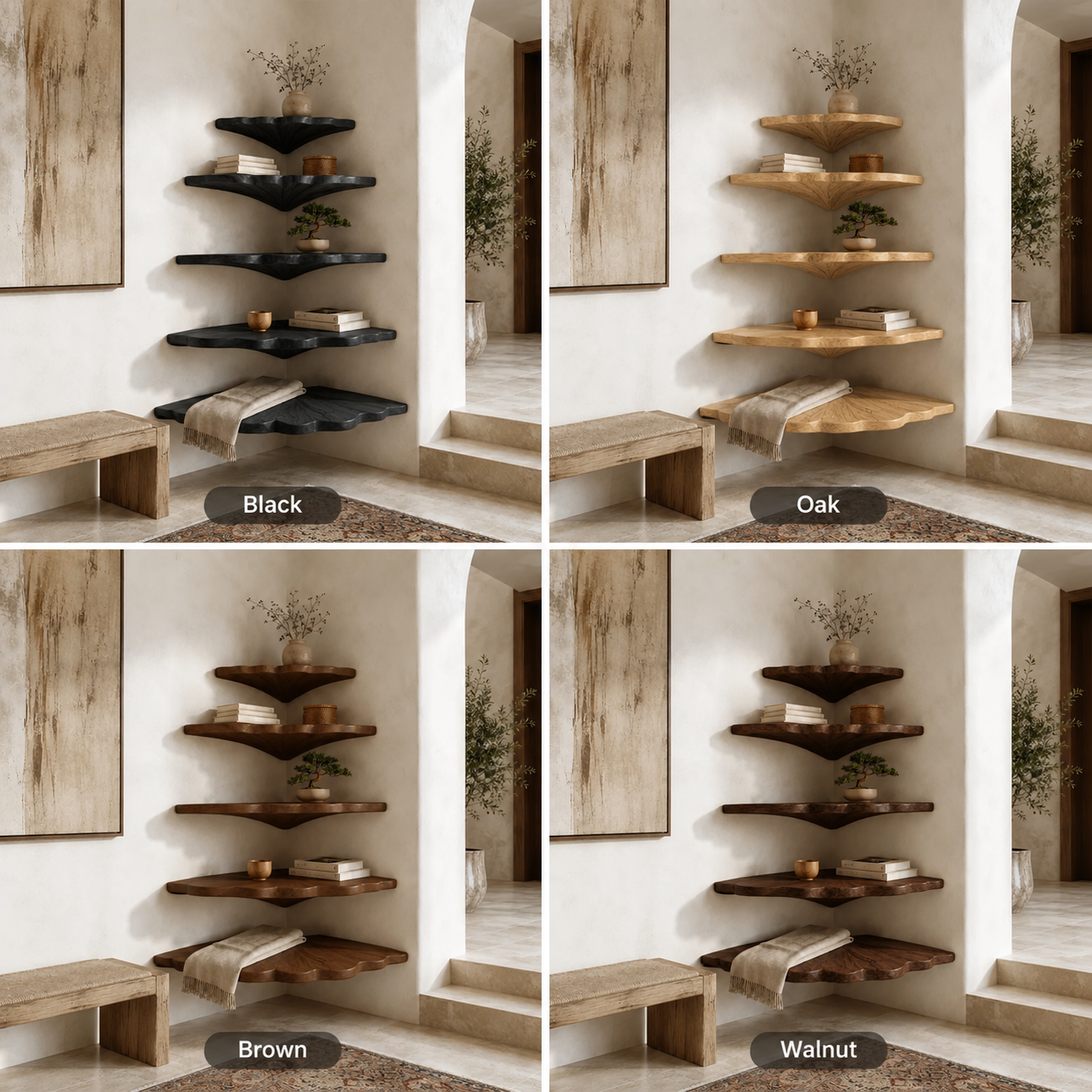 Tree Branch Corner Shelf – Solid Wood Floating Display Shelf for Living Room Decor