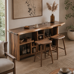Live Edge Wood Bar Table Set – Solid Wood Home Bar Counter with Stools for Living Room Decor