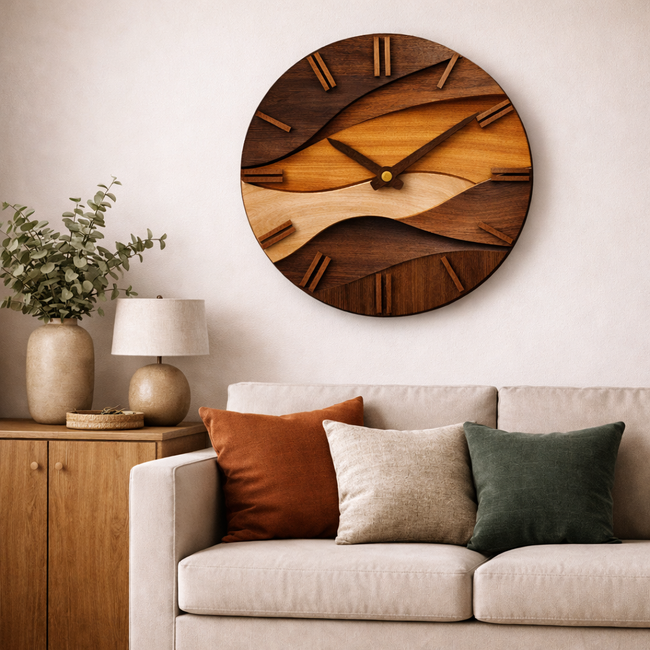 Handcrafted Wooden Wall Clock | Modern Artistic Timepiece with Natural Wood Grain Main Image