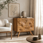 Topographic Carved Wood Accent Cabinet