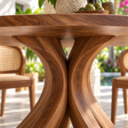 Sculptural Petal Base Round Wood Dining Table