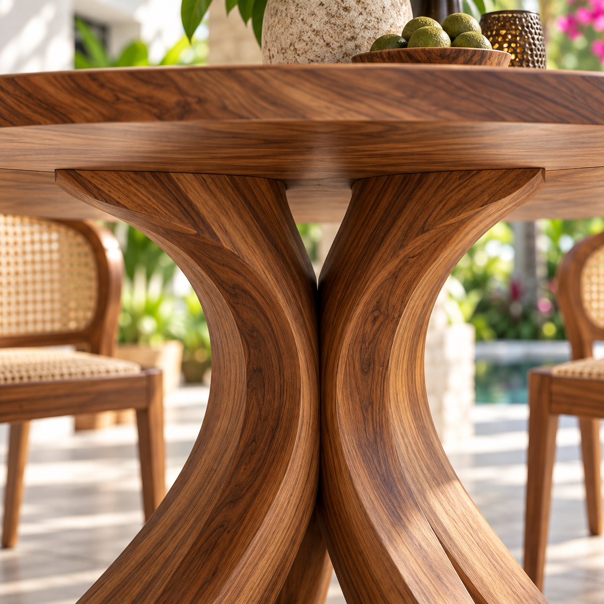 Sculptural Petal Base Round Wood Dining Table