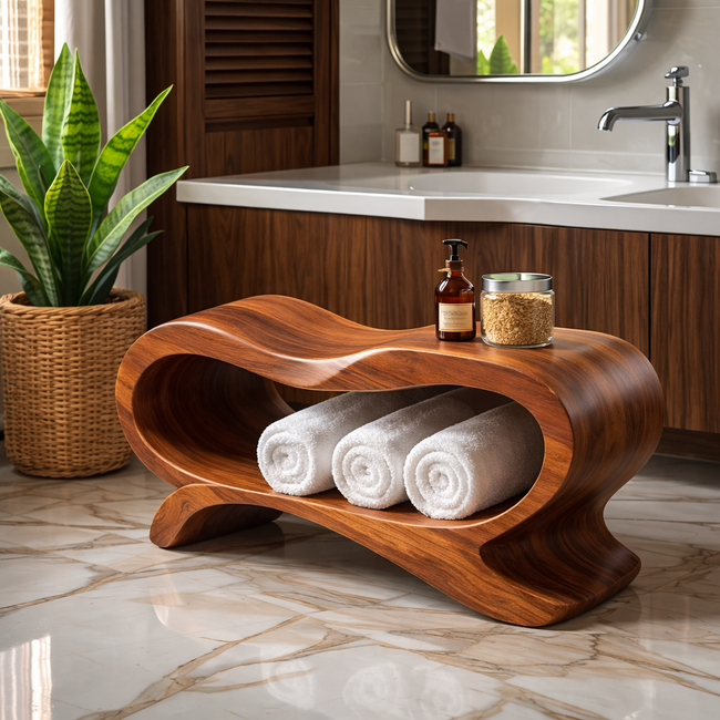 Sculptural Towel Rack Stand – Solid Wood Rolled Towel Holder for Bathroom Decor Main Image