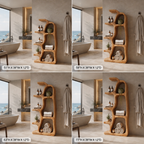 Sculptural Wood Bathroom Shelf – Solid Wood Freestanding Towel Storage Rack for Bathroom Decor