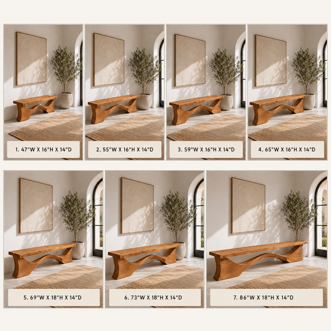 Sculptural Wood Entryway Bench – Solid Wood Hallway Bench with Curved Base for Home Decor