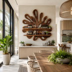 Sculptural Wood Wall Bar Shelf – Solid Wood Wine Display Shelf for Dining Room Decor