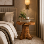 Tree Stump Nightstand – Solid Wood Bedside Table for Bedroom