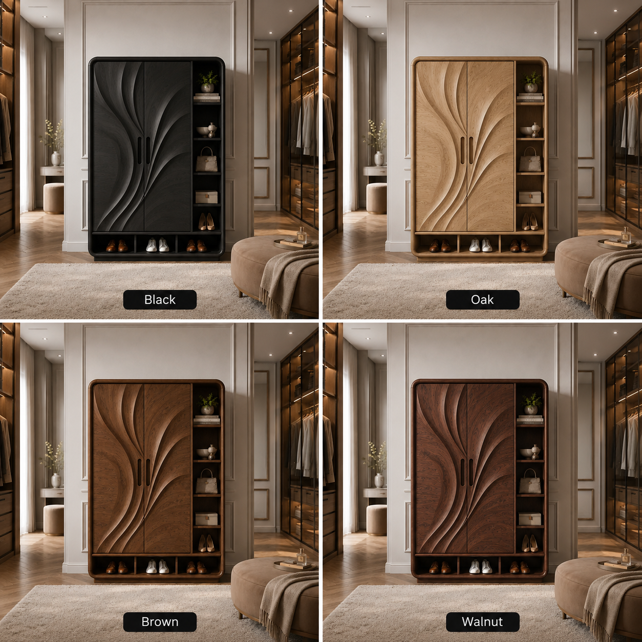 Carved Wood Wardrobe – Solid Wood Storage Cabinet for Bedroom Decor