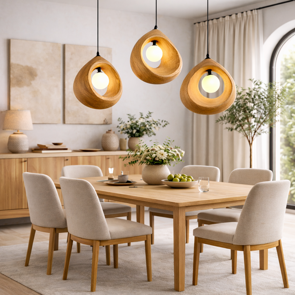Sculptural Pendant Light – Handmade Wooden Hanging Lamp for Modern Decor