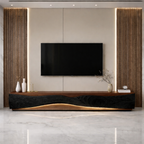Solid Wood Wave Media Console – Sculptural Low-Profile TV Stand