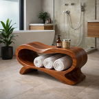 Sculptural Towel Rack Stand – Solid Wood Rolled Towel Holder for Bathroom Decor