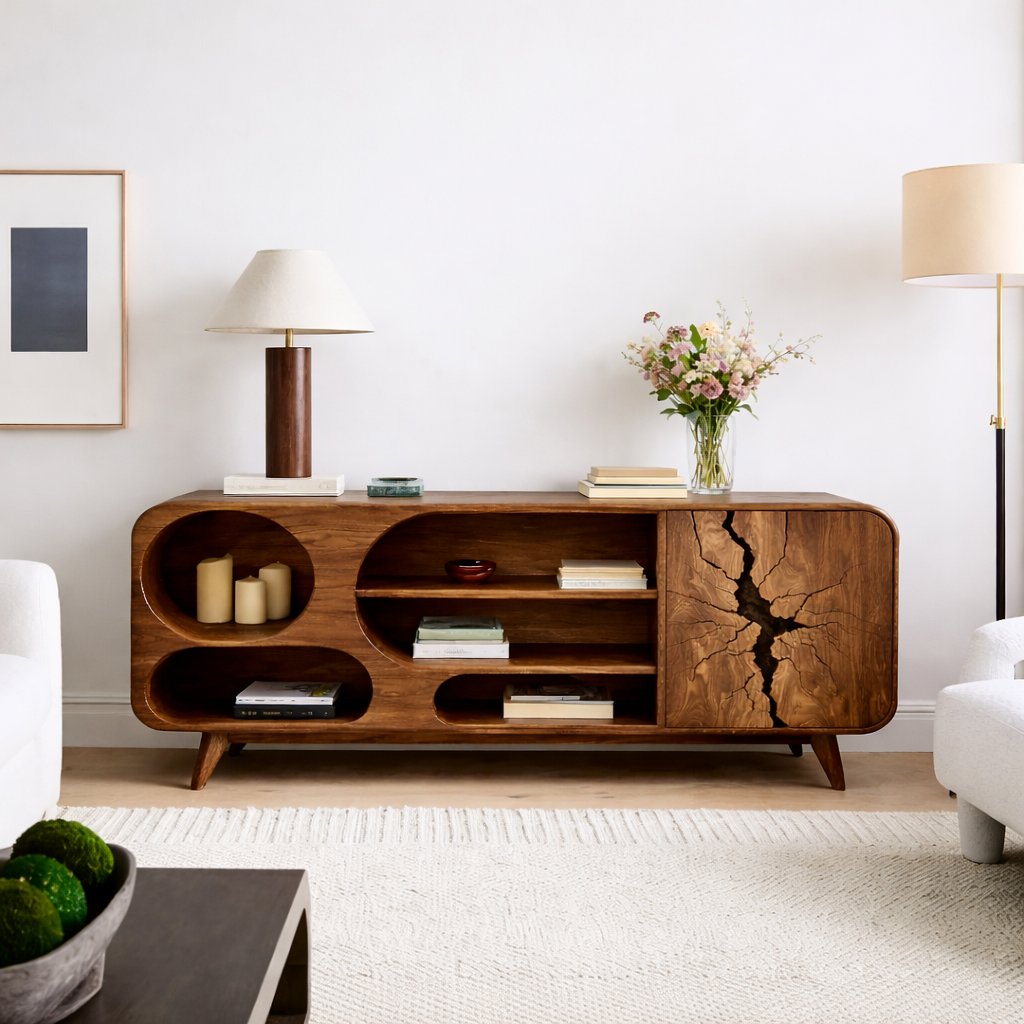 Solid Wood TV Stand – Modern Natural Media Console