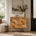 Topographic Carved Wood Accent Cabinet
