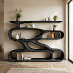 Wavy Bookcase – Sculptural Solid Wood Display Shelf