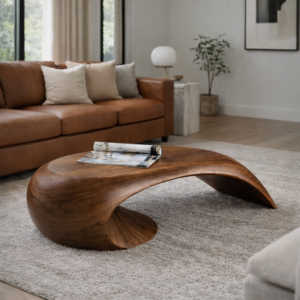 Wave Coffee Table – Sculptural Solid Wood Table for Luxury Living Room