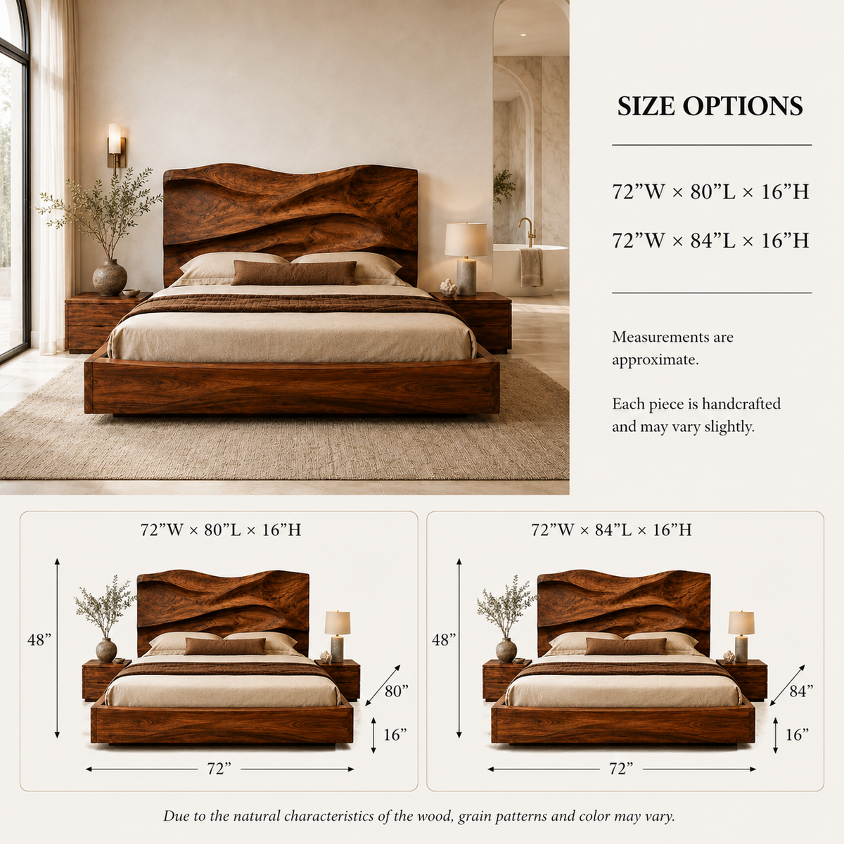 Live Edge Bed Frame – Solid Wood Bed with Sculptural Headboard