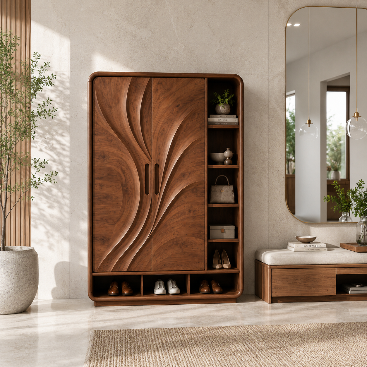 Carved Wood Wardrobe – Solid Wood Storage Cabinet for Bedroom Decor