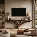 Tree Branch TV Stand – Solid Wood Floating Console for Rustic Living Room Decor