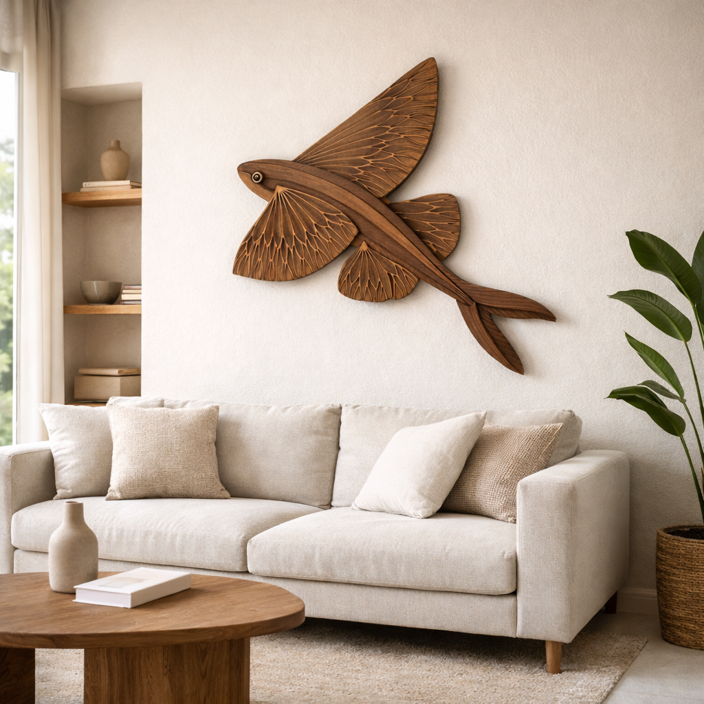 Flying Eagle Wall Art – Solid Wood Decorative Panel for Rustic Home Deco