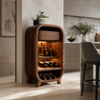 Rounded Wood Wine Cabinet – Solid Wood Bar Storage Cabinet for Living Room Decor