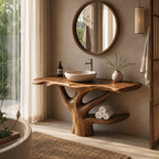 Live Edge Wood Bathroom Vanity – Solid Wood Sink Console with Towel Shelf for Bathroom Decor