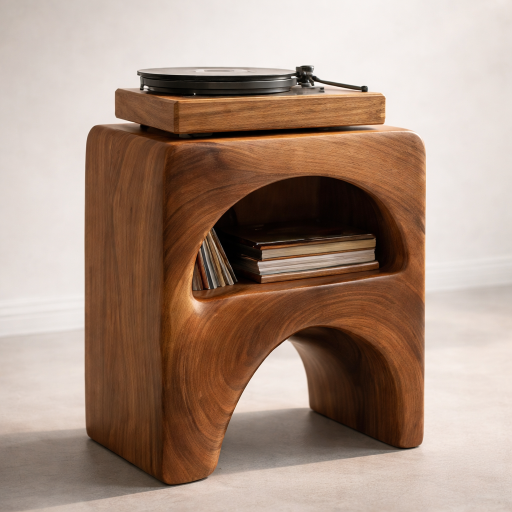 Handcrafted Solid Wood Sculptural Stool – Organic Side Table & Accent Furniture
