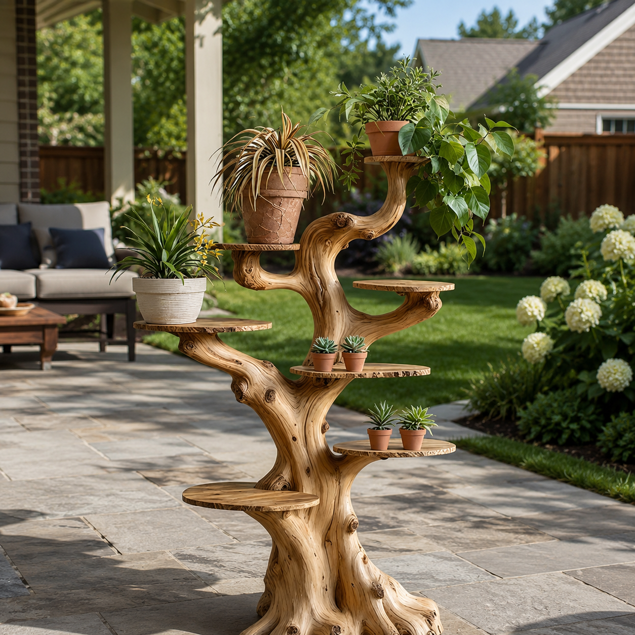 Tree Plant Stand – Solid Wood Multi-Tier Planter Shelf for Garden Decor