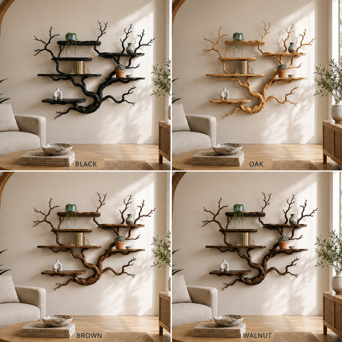 Tree Branch Wall Shelf – Solid Wood Display Shelf for Living Room
