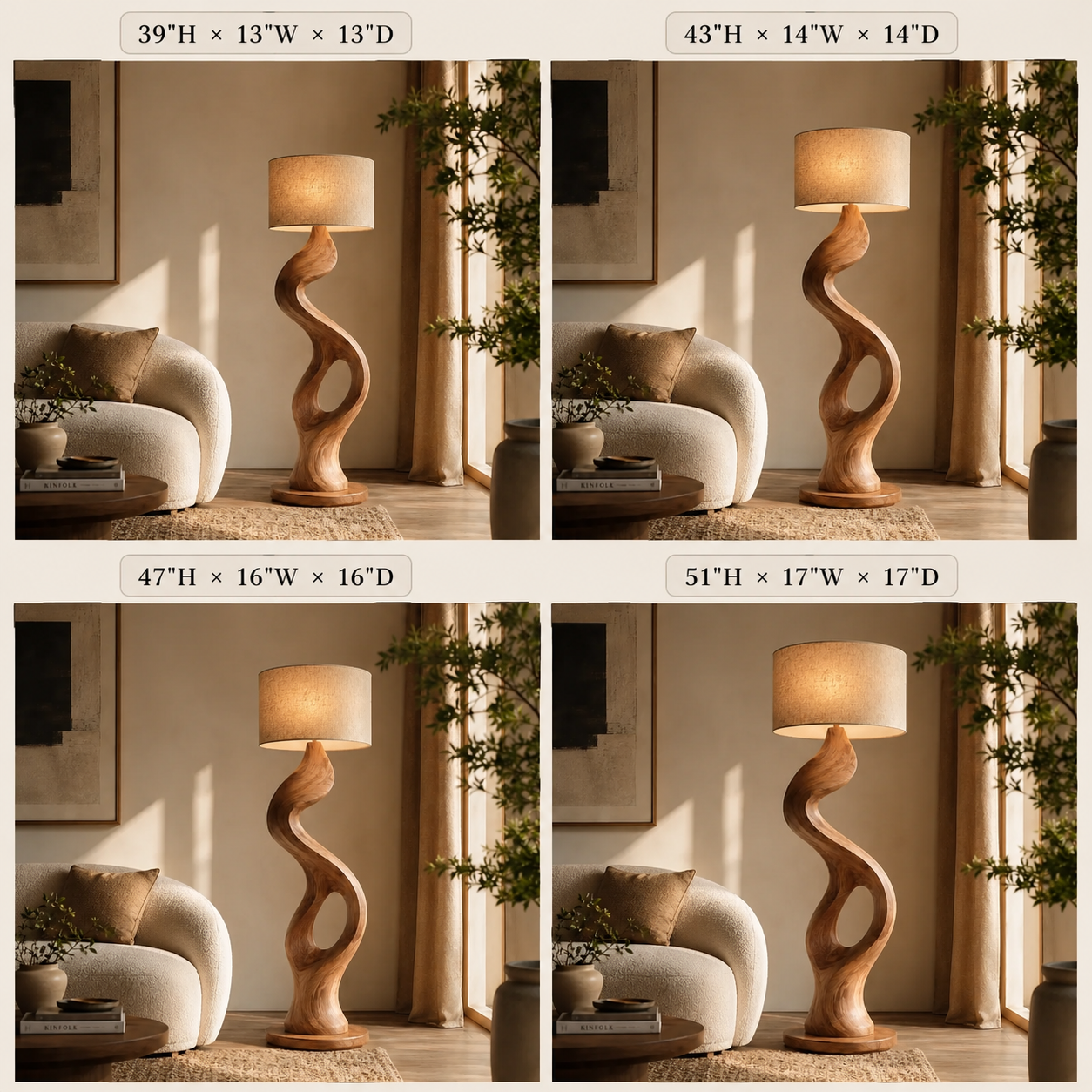 Sculptural Wood Floor Lamp – Solid Wood Standing Lamp for Living Room Decor