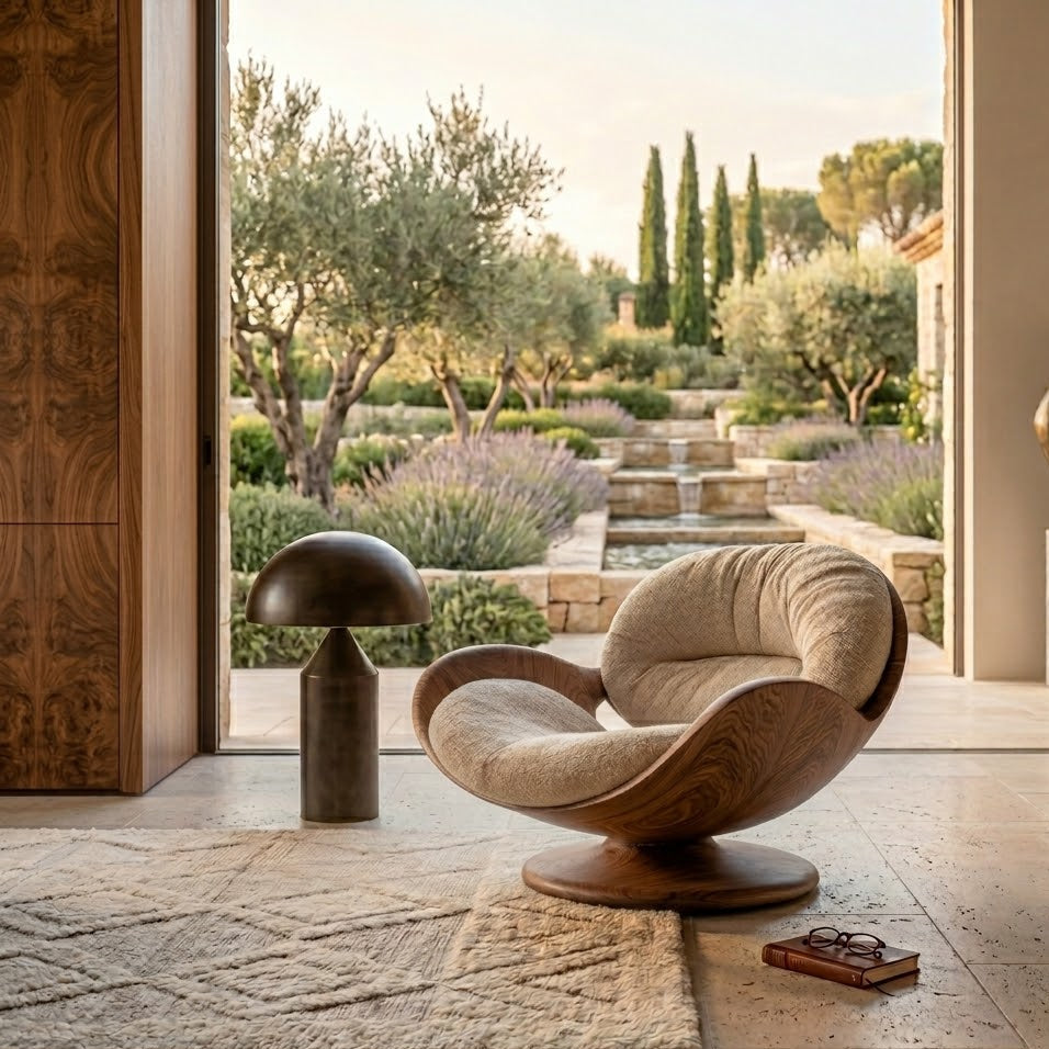 Sculptural Lounge Chair – Solid Wood Accent Chair for Living Room