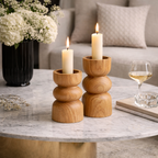 Stacked Wooden Candle Holders Set – Sculptural Minimalist Design